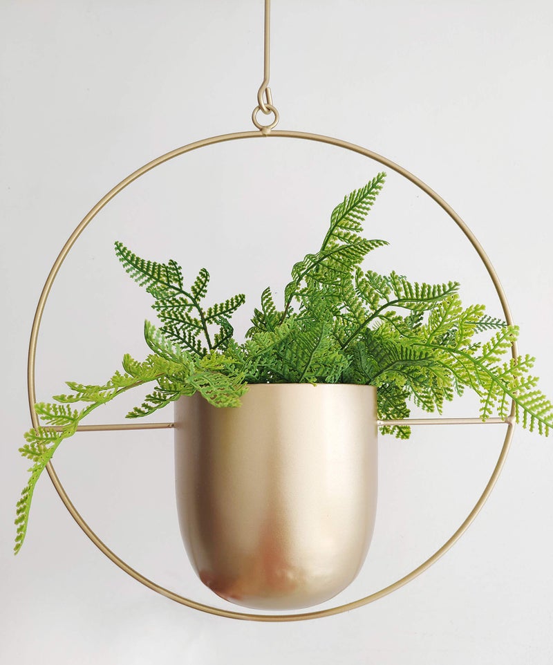 RISEON Boho Gold Metal Plant Hanger,Metal Wall and Ceiling Hanging Planter, Modern Planter, Mid Century Flower Pot Plant Holder, Minimalist Planter for Indoor Outdoor Home Decor - Image 1